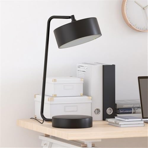 Image of Henn&Hart 18.5 inch Tall Integrated LED Table Lamp with Metal Shade in Blackened Bronze, for Home, Living Room, Bedroom, Entertainment Room, Office, Kitchen, Dining