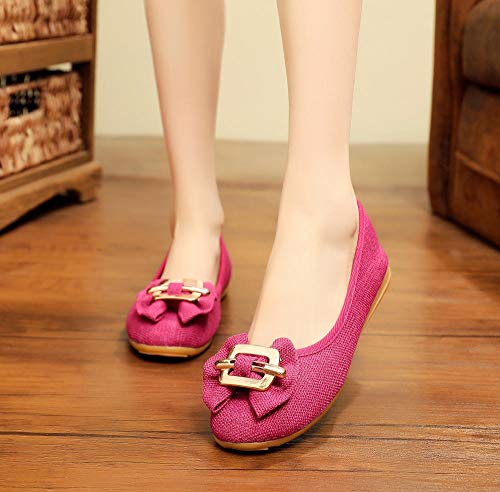 Scarpe Ricamate Scarpe Basse Scarpe di Stoffa da Donna della Vecchia Pechino Piselli Scarpe Piatte Pigre Basse Scarpe da Lavoro Basse Rotonde Rotonde (Rose Red 4 UK)