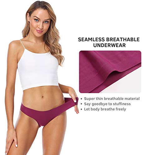 Wealurre Seamless Underwear Invisible Bikini No Show Nylon Spandex Women Panties(826S red)