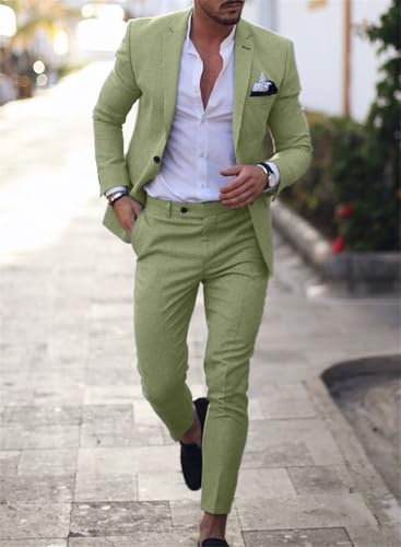Men's Suits 2 Piece Set,One Button Linen Cotton Solid Color Suit,Mens Suits Classic Fit 2 Piece for Beach3