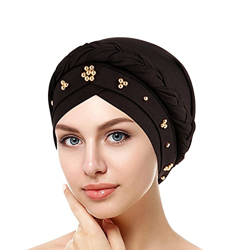 Head Wraps for Women - Beanie Head Scarf Turban Long Hair Head Wrap Scarf Soft Stretch Headwrap (Black, Free Size)2