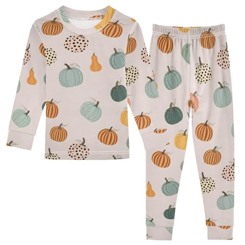 Pajama Sets Long Sleeve Colorful Pumpkins with Dots Stripes Soft Comfy Sleepwear 2 Piece PJS 3-8T