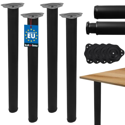 KOTARBAU® Patas de mesa de metal negro, juego de 4 unidades, diámetro 60 mm, altura: 71 cm, patas de escritorio, color negro, metal, acero, patas de mesa, patas de mesa de 74,5 cm de alto, patas para