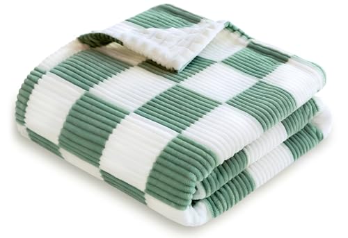 Image of HOMRITAR Checkered Baby Blanket for Boys Sage Green Comfy Durable Corduroy Toddler Blankets with Double Layer 3D Square Grid Backing, Reversible Lightweight Bed Blanket for Infant Newborn 30 x 40 Inch