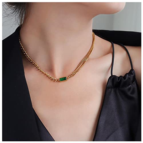 Inilbran Boho Esmeralda Collar Gargantilla Cuadrado De Cristal Verde Gargantilla Collar De Oro De La Cadena De Curb Esmeralda Collar De Piedras Preciosas De La Joyería Para Las Mujeres Y Las Niñas