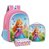 Mochila Infantil Feminina Kit Escolar Princesa Menina + Lancheira Termica + Estojo