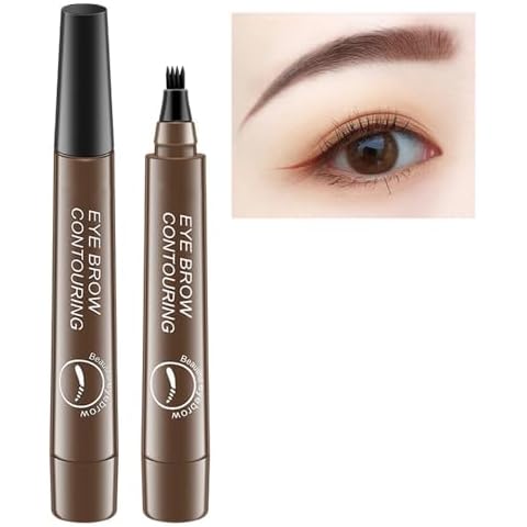 Microblading Eyebrow Pen - Eyebrow Pencil Magical Upgraded Eye Brow Pencils for Women with 4 Fork Tip & Spoolie Brush for Natural-Looking Hair-Like Defined Brows, Last All-Day (Dark Brown) Cover