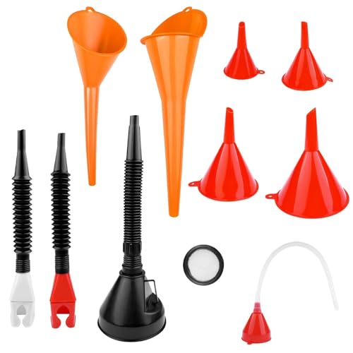 Pryzmax Trichter Mit Schlauch, Einfülltrichter Set, Benzin Funnel, Öltrichter Auto, Öleinfülltrichter, Öl Rechtwinkliges Flexibles Kunststoff set, mit Abnehmbarem Auslauf und Langen
