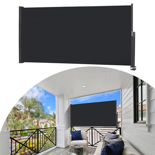 Kuro-sagol Einziehbare Seitenmarkise Sichtschutz Markise Balkon Windschutz mit Griff wasserdichte UV-beständige Markise für Terrasse, Garten, Balkon und Fenster(Anthrazit,100x300cm)