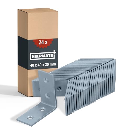 HELPMATE – 24 Stück Lochplattenwinkel 40x40x20 mm – Winkelverbinder galvanisch verzinkt & blau passiviert – Holzverbinder mit hervorragendem Korrosionsschutz – Lochwinkel