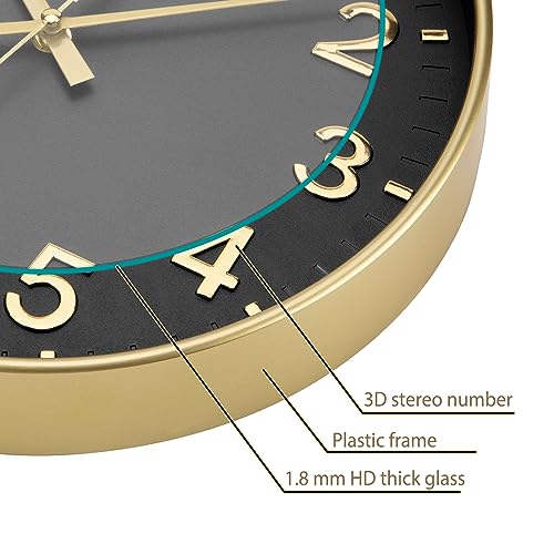 VIVILINEN Wall Clocks for Living Room 30 cm Silent Wall Clocks Non Ticking Kitchen Clock Modern Design 3D Numbers Battery Operated for Office, Bedroom - Image 3