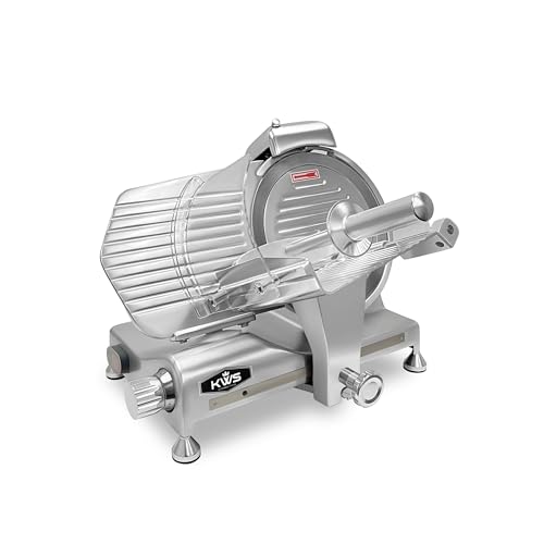 Image of KWS MS-10SL Commercial 320w Electric Meat Slicer 10-Inch Triple Safety Locks + Anodized Aluminum Base with Stainless Steel Blade, Frozen Meat /Cheese /Food Slicer Low Noises Commercial and Home Use