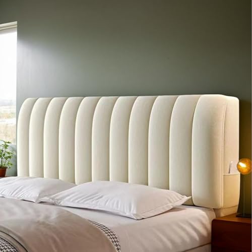 HORLSKI Samt Kopfteilbezug Für Einzel Doppel King Queen Bettkopfteilbezug Für Schlafzimmerdekoration Weiche Waschbare Füllung Einfache Montage Für Alle Bettgrößen,Beige,180cm