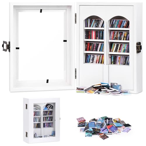 Anxiety Bookshelf Ornament Miniature Bookshelf Decor Shake Away Your Anxiety,Shake Bookshelf with 200Pcs Mini Books for Book Lovers Home Room Office Decor Funny Gifts