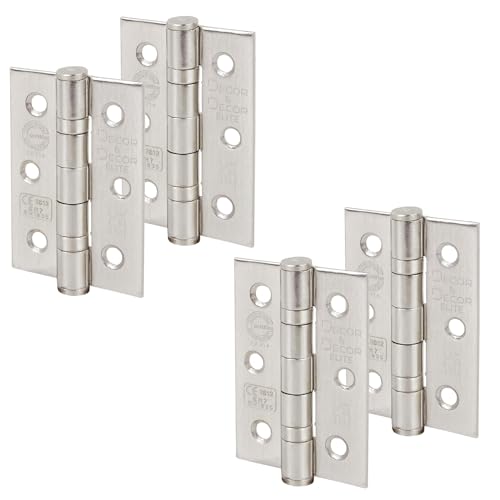 Decoranddecor Door Hinges Internal - Fire Rated - 3inc / 76mm - Ball Bearing - Steel - Satin Nickel - 2 Pairs