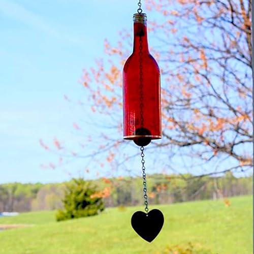 Blue Ridge Mountain Gifts Wine Bottle Wind Chime - Wind Chimes for Outside & Inside Decor, Handcrafted Wine Glass Bottle Wind Chimes, Suncatcher Whimsical Home Decor Gifts for Women (Red)