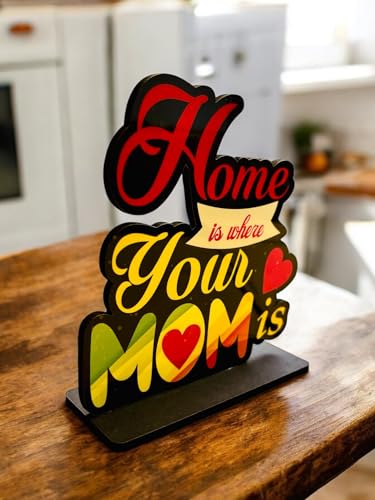 Image of Home is Where Your Mom is Wooden Trophy Gift for Mother or Maa Best Gift for Mother (Multicolor 6 X 5.5 Inches) (Home Mom)