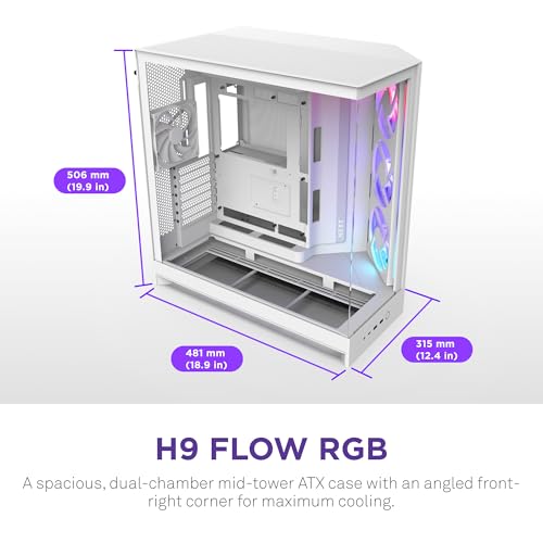 Image of NZXT H9 Flow RGB (2025) - Large Dual-Chamber ATX Mid-Tower Airflow PC Case - Includes 1 x 420mm RGB Fan Unit & 1 x 120mm Fan - 420mm Radiator Support - Tempered Glass - Back-Connect Ready - White