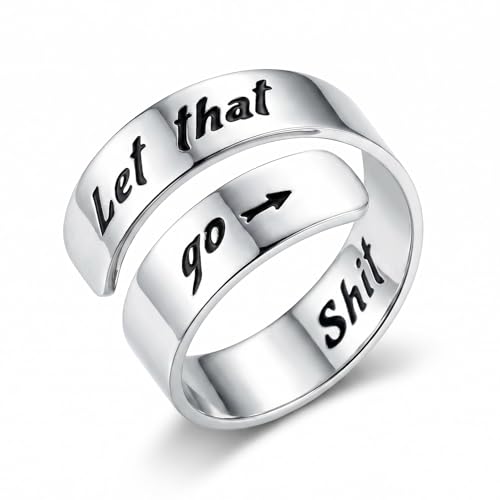 omodofo Inspirational Motivational Ring Adjustable Personalized Stainless Steel Spiral Wrap Twist Ring Encouragement Personalized Graduation Jewelry Birthday Gifts for Women (Let that sh:t go)