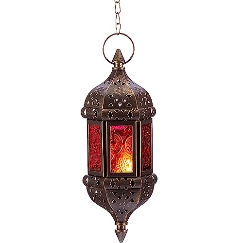 FanXus Lanterne à Bougie Suspendue Marocaine chaîne de 13,8 Pouces, Lustre rétro bougeoir marocain Vintage en métal Creux Mariage bougeoirs Suspendus Lanterne Contient Noir Made in China