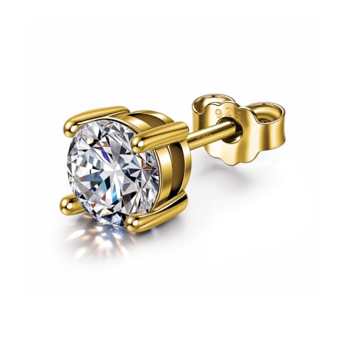 Image of HIGHSPARK 925 Silver Men's Round Solitaire Stud Earring | 92.5 Sterling Silver and Diamond like Brilliance Sparkling Zirconia | Single Stud for Men | Lovely Gift
