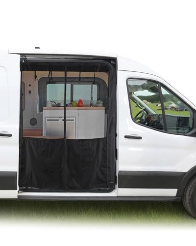 Vanhoxcci Van Bug Screen with Privacy Panel Fit for Ford Transit 150 250 350 2015-2024 Mid/High Roof Side Door Mosquito Net Campervans Flyscreen Mesh, Center Magnetic Closure