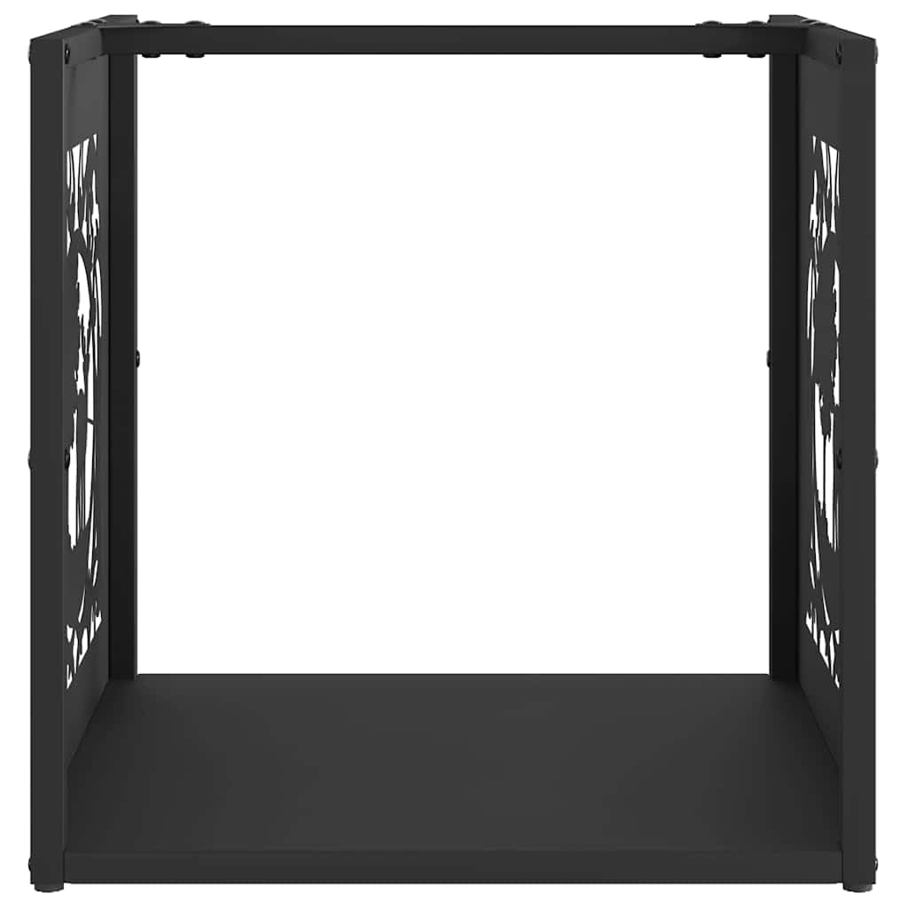 Estantería para leña negra de acero laminado en frío, 40 x 40 x 40 cm, cesta de metal para interior, terraza, jardín, ahorro de espacio y moderno