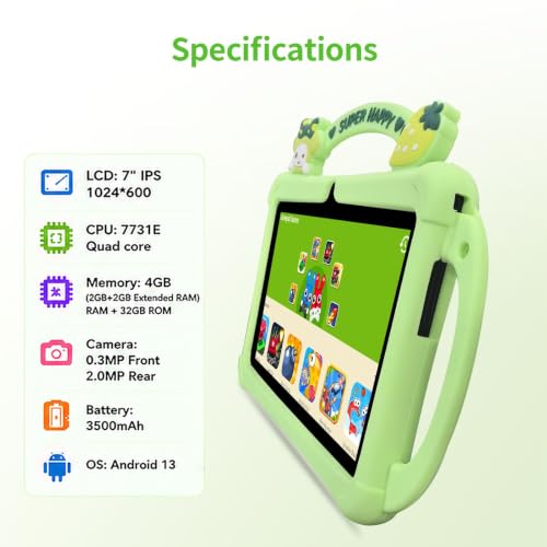 Image of PRITOM 7 inch Tablet,4GB RAM, 32GB ROM Storage,Quad Core Processor,1024x600 IPS Display,Wi-Fi and Bluetooth