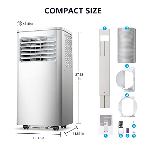 Zafro 8,000 Btu Portable Air Conditioner, Portable Ac/Air Conditioner With Remote Control For Room Up To 200 Sq.ft, 3-In-1 Functions/Digital Display/24 Hrs Timer/Caster Wheels For Home/Office/Dorms, White #TOP6