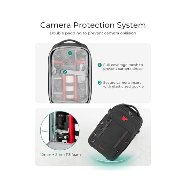 BAGSMART Rolling Camera Bag for DSLRs, Professional Large Camera Backpacks for Travelling Photographers, Photographic Rolling Case & Travel Suitcase, Black