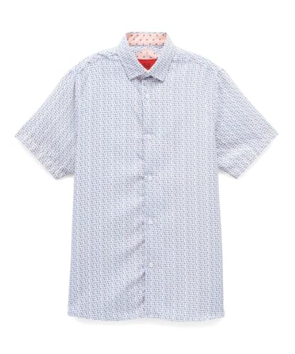Image of Elieballeh Boys Baby Blue Printed Button Down Short Sleeve Shirt | Breathable material