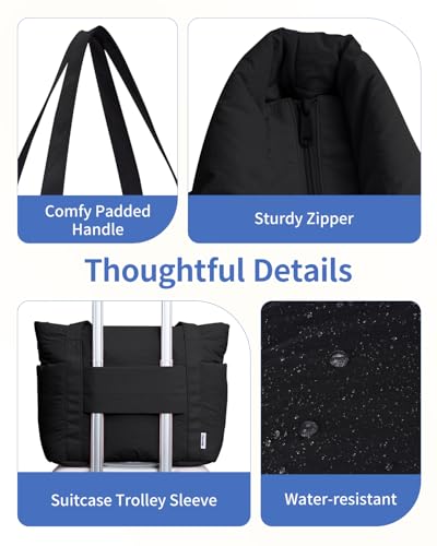Image of Narwey Puffer Tote Bag for Women Girl, Puffy Travel Gym Shoulder Handbag