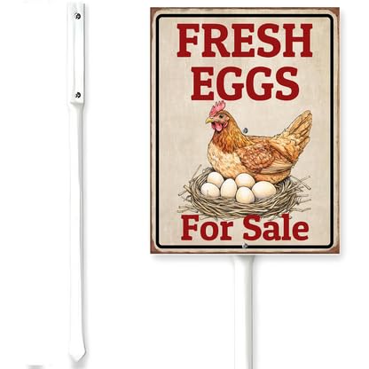 Horienteeon Fresh Eggs For Sale Sign With Stake Farm Fresh Chicken Eggs Street Farm Henhouse Rustproof Aluminum Street Outdoor Use Wildflowers Decorations Home Garden Lawn 7x8.8"
