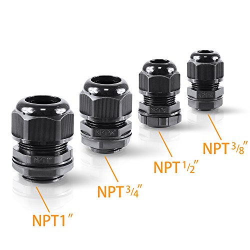 Image of XHF 2 Pcs 3 /4 inch IP68 Strain Relief Nylon Cord Grip NPT Cable Glands Adjustable UL Listed and RoHS Compliant (Black)