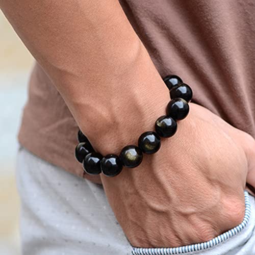 Bracelet obsidienne noire perles de qualité supérieure pour hommes - 4