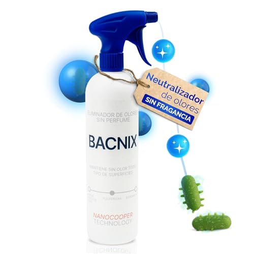 BACNIX - 750ml Quita Olores y Absorbe Olores sin Perfume – Elimina Malos Olores en Tejidos, Hogar y Coche – Ecológico con Nanocobre, Seguro para Mascotas