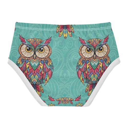 Vintage Ethnic Owls Green Girls Briefs, Toddler Girl Briefs, Girls Cotton Underwear, 2–8 Years2