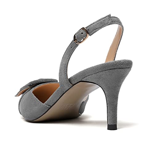 YODEKS Women Slingback Pumps Low Kitten Heels Heeled Sandals Closed Pointed Toe Ankle Strap Pumps Dress Shoes 6