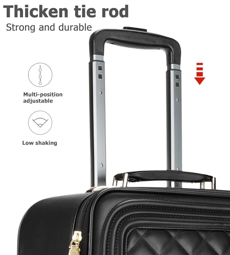 Image of feilario 2 pcs Softside Faux Leather Carry On Luggage Set, Spinner Wheels | Faux leather finish, stability bar and organized lining help two-case packing through stations, hotels and campus moves
