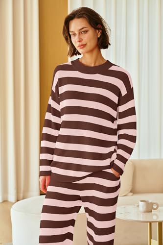 Image of SENSERISE Womens Striped Set Sweater Lounge Sets