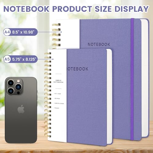 Image of Spiral Notebook - 8.5 x 10.98 Inch Large Hard Cover Notebook with Elastic Band & Pocket, 180 Pages, Lay Flat Wirebound Journal for Work, School, Planning & Note Taking Violet