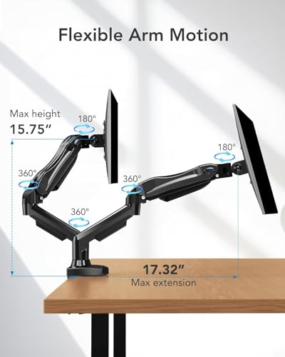 HUANUO Dual Monitor Stand for 13 to 32 Inch Screens, Dual Gaming Monitor Arm Desk Mount for Curved Flat Screens, Double Screen Arm Support VESA 75 & 100 mm - Image 2