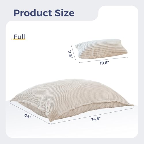 Image of MAXYOYO Giant Bean Bag Chair with Pillow, 3 in 1 Convertible Bean Bag Chair for Adults with Washable Cover, Removable Floor Cushion Stuffed Floor Lounger for Living Room Bedroom, White, Full