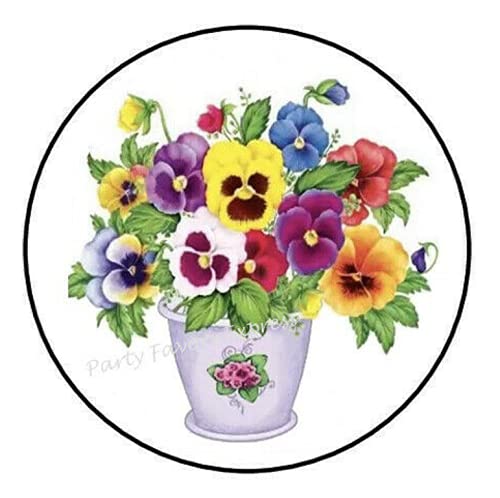 1.5" Inch Pansies in Flower Pot Stickers - Flower Stickers - Pansies Flower Stickers Envelope Seals Labels - #AA61RK (30 Pcs)
