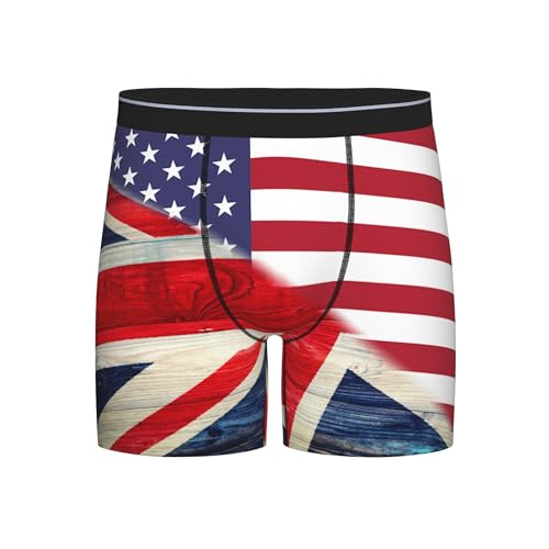 American flag and Vintage British flag Men's Long Boxer Briefs Extended Stretch Trunks Square Underpants