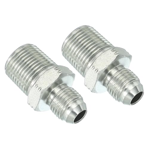Image of PATIKIL Pipe Adapter Connector 1 /2 inch Male 74 Flare JIC x 3 /8 inch Male R Pipe Fitting 2 Pcs Oil Feed Restrictor Fitting Hydraulic Connector for Oil Steam Water Pipelines System