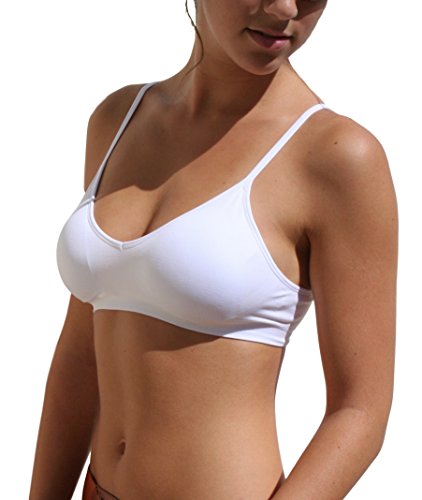 Image of Blue 55 Women's Bralette Wireless Padded Bra Top Sexy Everyday Basic Deep V-Neck