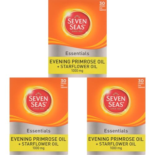 Seven Seas Evening Primrose Oil +1000 mg Starflower Oil Capsules, 30 High Strength Tablets, from Natural Oils, GLA (Omega-6 Fatty Acid), with Vitamin E (Pack of 3)