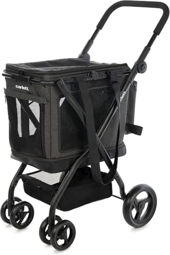 Carlett - Cube P | Carrito de Transporte 3 en 1 para Mascotas | Transportín + Ruedas | Freno de Seguridad | Tejido Impermeable | Combinable + Bolsa de Compra | Volcano