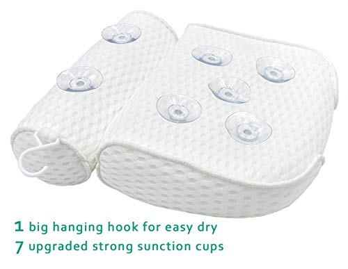 Bath Pillow-Bath Pillows for Tub, 4D Airmesh Fabric 7 Suction Cups Bath Tub Back Neck Support Washable Tub Pillow for Head